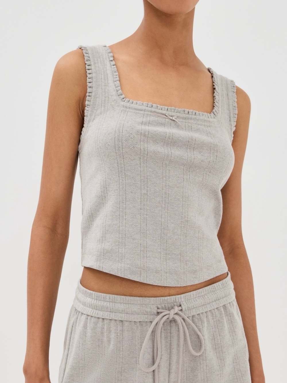Shopbop Ribbed Square-Neck Tank Top — Light Gray - Picture 3 of 7